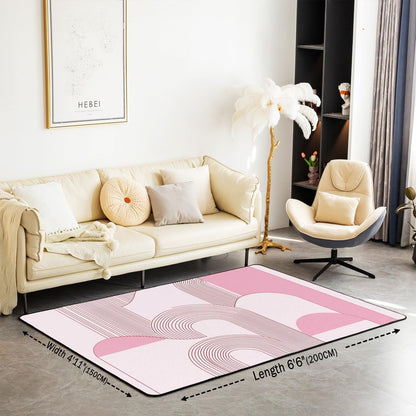 Boho Mid Century Area Rug Abstract Geometric Non Slip Carpet for Kids Girls Adults Minimalist Retro Aesthetic Decor Rug for Living Room Bedroom Playroom Backyard 3x5 Light Pink