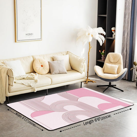 Boho Mid Century Area Rug Abstract Geometric Non Slip Carpet for Kids Girls Adults Minimalist Retro Aesthetic Decor Rug for Living Room Bedroom Playroom Backyard 3x5 Light Pink