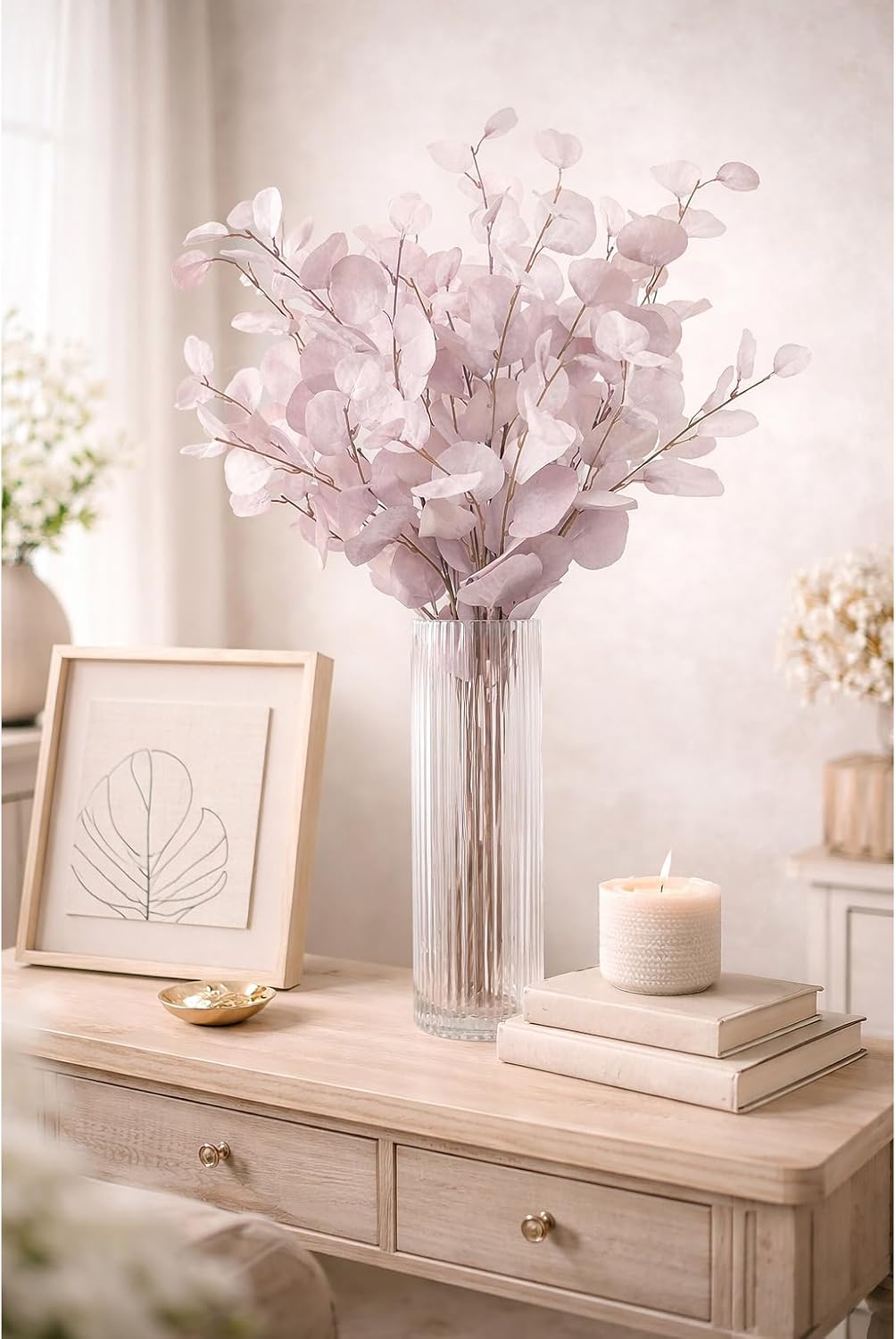 Blush Pink Eucalyptus Artificial Silk Leaves Realistic Looking for Centerpieces Fillers Bouquets Six Stems