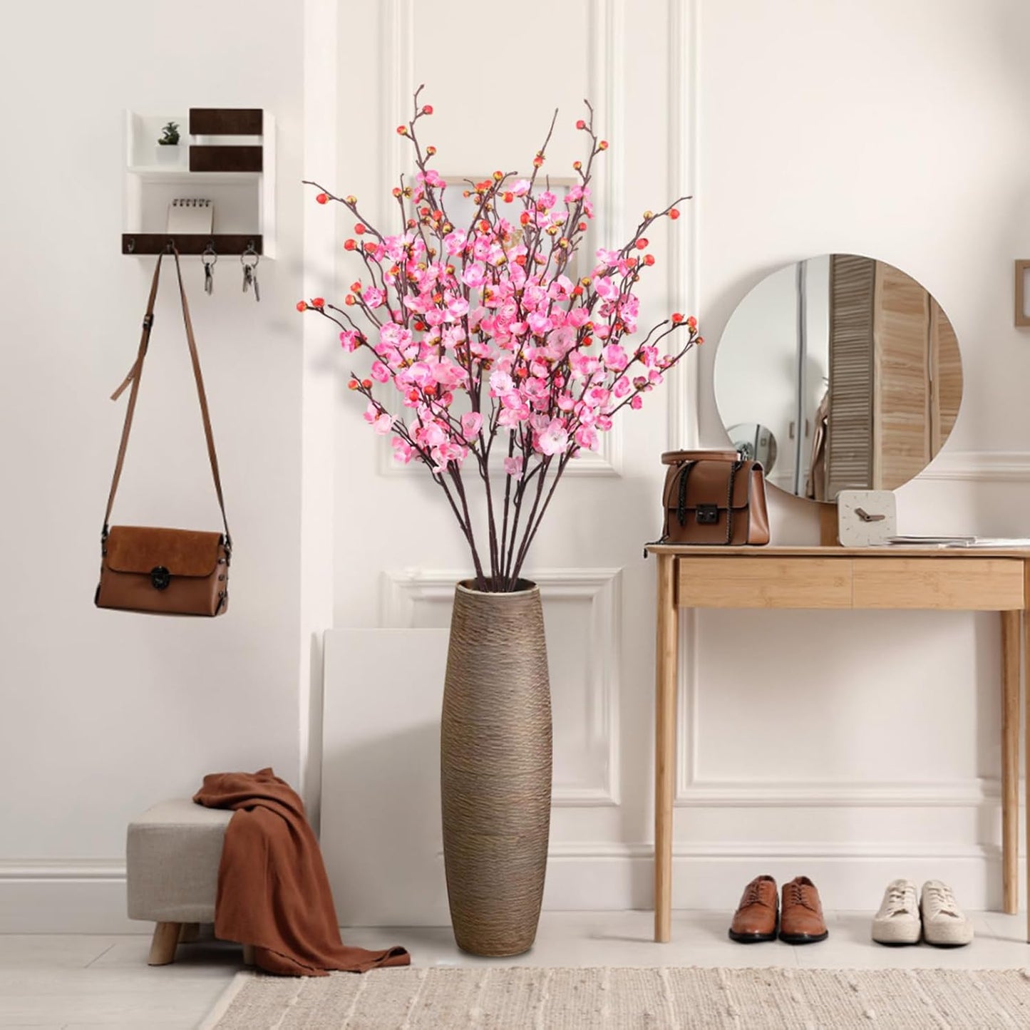 8pcs Pink Cherry Blossom Branches Artificial Flowers for Winter Spring Indoor Decoration, 36" Plum Fake Peach Plants for Wedding Home Office Bedroom Party Decor (Pink, 36in)