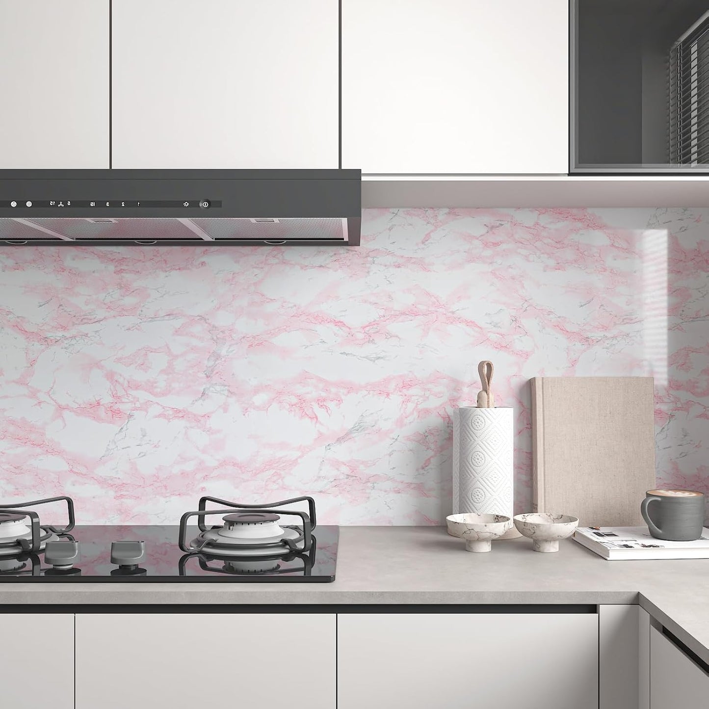 CHIHUT Pink Marble Peel and Stick Wallpaper Self Adhesive Marble Contact Paper for Countertops Waterproof Bathroom Kitchen Counter Contact Paper 12"x100" Countertop Vinyl Wrap for Furniture Cabinets
