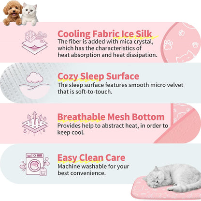 NWK Pet Cooling Mat -Q-Max>0.345 Ice Silk Cooling Mat for Dogs & Cats Portable & Washable Pet Cooling Blanket, Car Seats, Beds for Summer (Pink Cat, 27'' X 20'' X 0.3'')