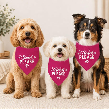 Beach Please Dog Bandana, Summer Pet Triangle Scarf for Beach Vacation Pool Party Photo Outfit, Hot Pink Neckerchief for Small Medium Dogs