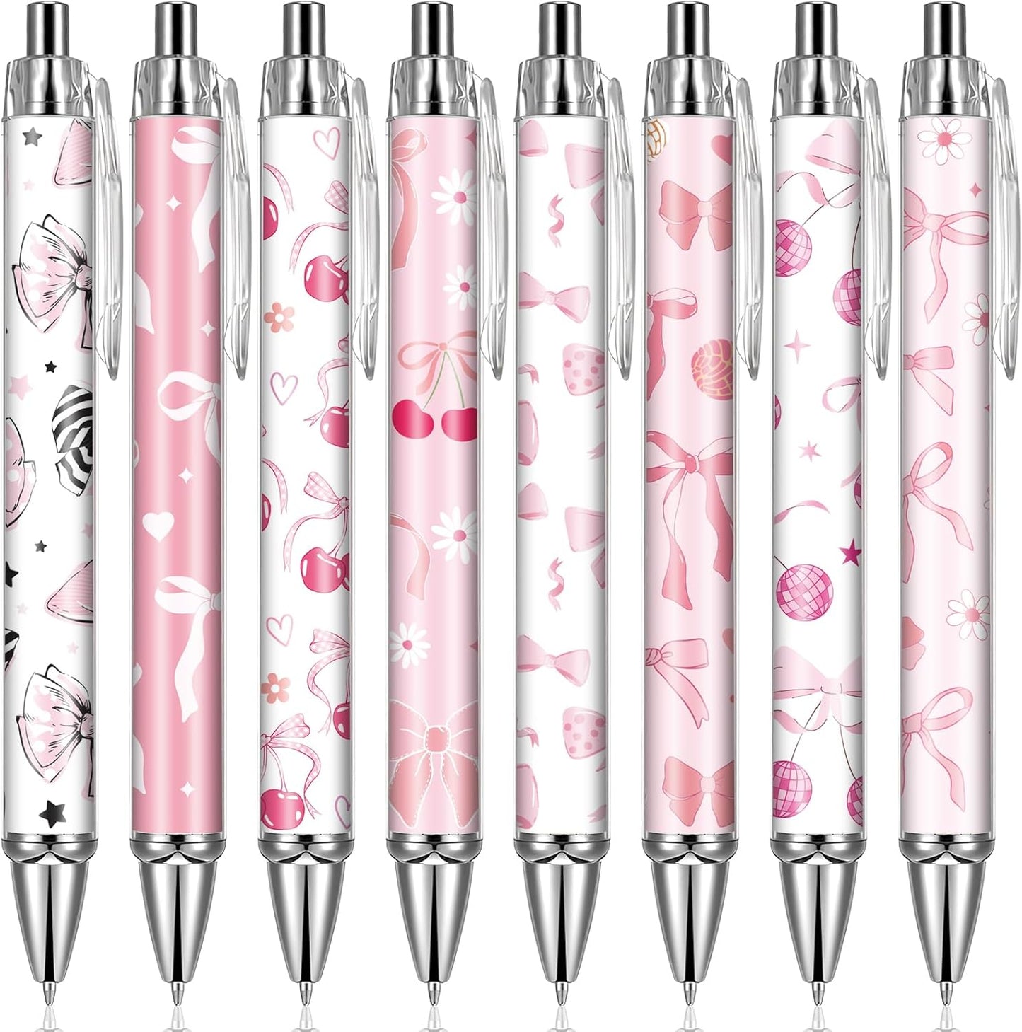 Pink Ballpoint Pens Favors - Retractable 24 Pcs Black Gel Ink Ball Point Pen Fine Cute Coquette Bow Tie Writing Supplies Fancy Gifts for Lovers Girls Nurse Teacher Assistants Office Work