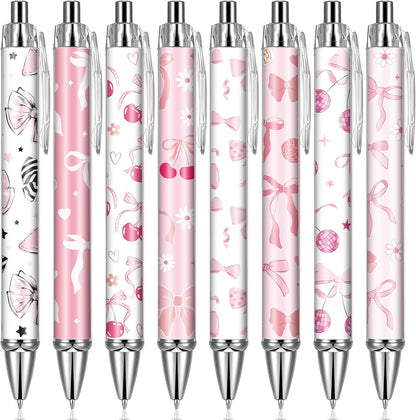 Pink Ballpoint Pens Favors - Retractable 24 Pcs Black Gel Ink Ball Point Pen Fine Cute Coquette Bow Tie Writing Supplies Fancy Gifts for Lovers Girls Nurse Teacher Assistants Office Work