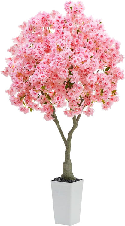 Artificial Cherry Blossom Tree 6FT Tall Pink Fake Sakura Flowers Tree, Fake Plants Indoor Decor for Spring Living Room Home House Entryway Bedroom Office Inside Wedding Party Valentine's Day