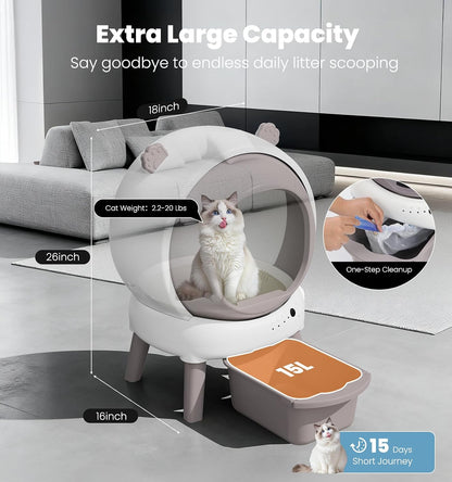 Self Cleaning Litter Box for Multiple Cats, 15L Large Automatic Litter Box with Smart APP Control, 35dB Ultra-Quiet Self-Cleaning Cat Litter Box, Dual Safety Infrared Sensors, Smell-Free, Pink-A