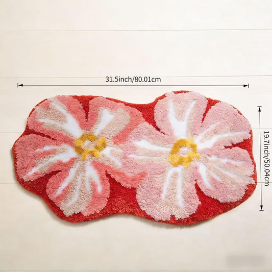 Bath Mat, Bathroom Rug, Fluffy, Soft, Non-Slip, Durable, Absorbent, Machine Washable, Irregular Shaped for Kid's Bedroom, Living Room and Bedroom, 19.7"x31.5", Peach Blossom (Pink)