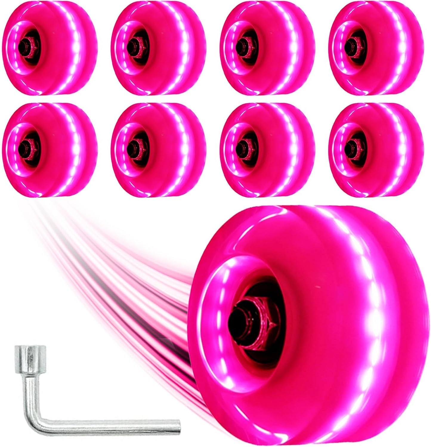 Light Up Roller Skate Wheels 8 Pack, 78A Hardness LED Skateboard Wheels with Premium ABEC-9 Bearings, Illuminating Roller Skate Accessories for Outdoor Indoor Quad Skates