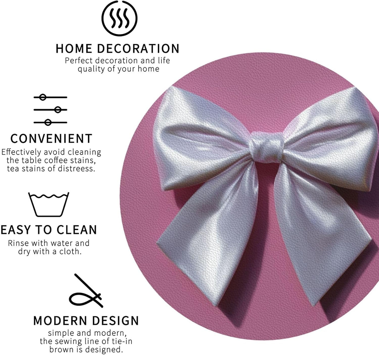 White Satin Bow On Light Pink Drinks Coasters Set of 4 Leather Drink Coasters for Tabletop Protection Heat Resistant Bar Cup Mat Pad