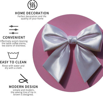 White Satin Bow On Light Pink Drinks Coasters Set of 4 Leather Drink Coasters for Tabletop Protection Heat Resistant Bar Cup Mat Pad