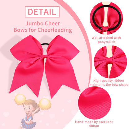 Oaoleer 21PCS 8" Large Cheer Bows Rose Pink Bows Jumbo Cheerleader Bow with Ponytail Holder Elastic Band Handmade for Cheerleading Teen Girls College Sports