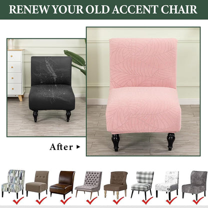 Armless Accent Chair Cover Stretch Leaf Jacquard Chair Covers for Living Room Armless Slipper Chair Slipcover Chair Furniture Protector Covers (Pink, 2PCS)