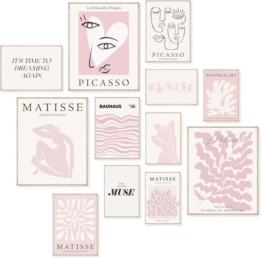 KINYEYE Pink Posters for Women Room Decor, Pastel Pink Room Decor Aesthetic Wall Art Prints for Bedroom | Unframed