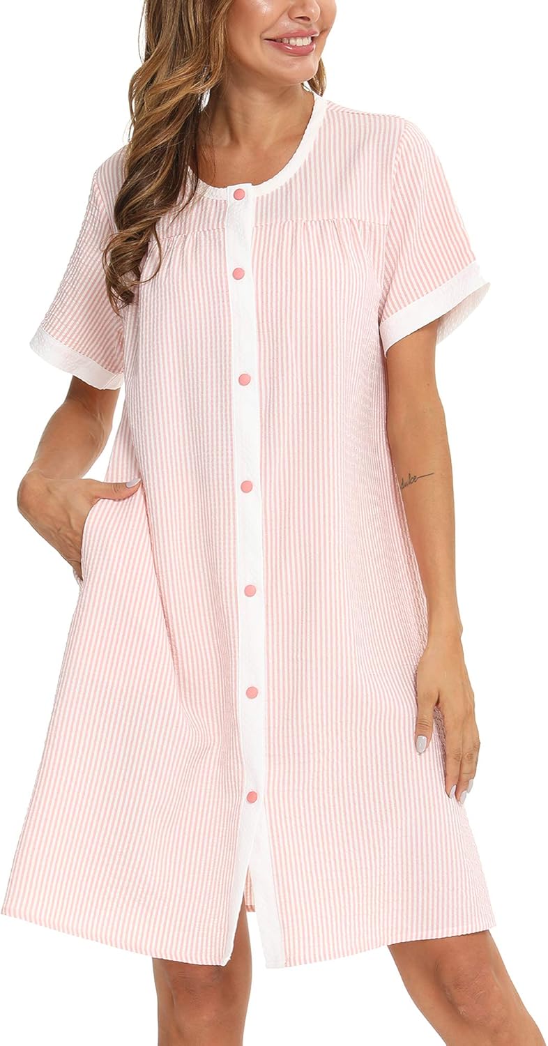 YOZLY House Dress for Women Short Sleeve House Coats Dusters Robe Moomoo nightgowns with Pockets