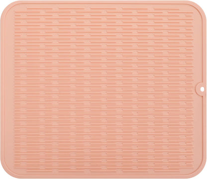 MicoYang Silicone Dish Drying Mat for Multiple Usage,Easy clean,Eco-friendly,Heat-resistant Silicone Mat for Kitchen Counter or Sink,Refrigerator or Drawer Liner Pink XL 18 inches x 16 inches