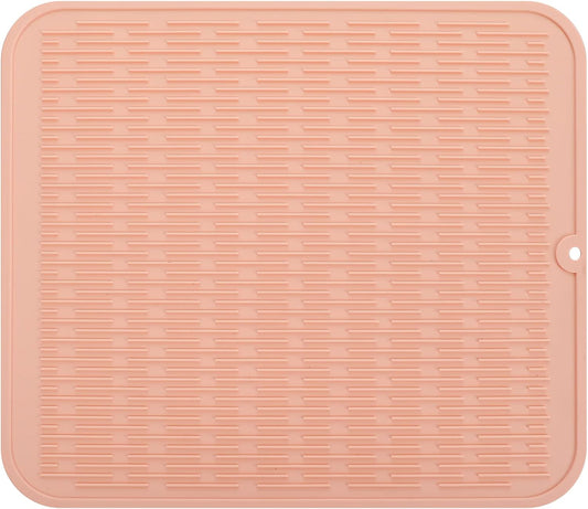 MicoYang Silicone Dish Drying Mat for Multiple Usage,Easy clean,Eco-friendly,Heat-resistant Silicone Mat for Kitchen Counter or Sink,Refrigerator or Drawer Liner Pink XL 18 inches x 16 inches