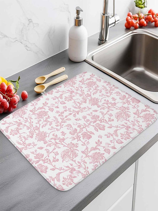 Light Pink Floral Paisley Dish Drying Mat 18x24 inch Boho Leaf Vintage Farmhouse Linen Super Absorbent Microfiber Dish Drying Pad for Kitchen Countertops Sink Dish Drainer Racks Coffee Bar Mats 2 Pack