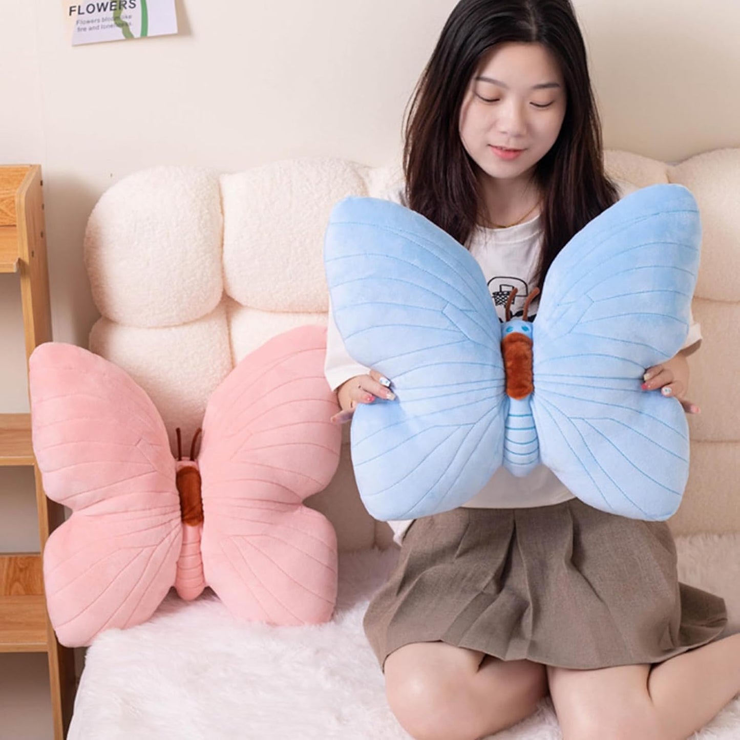PEACH CAT Butterfly Pillow Decorative Butterfly Shaped Throw Pillows 15.7" x 15.7" Cute Plush Cushion Decor for Bedroom Living Room Sofa Couch Pink