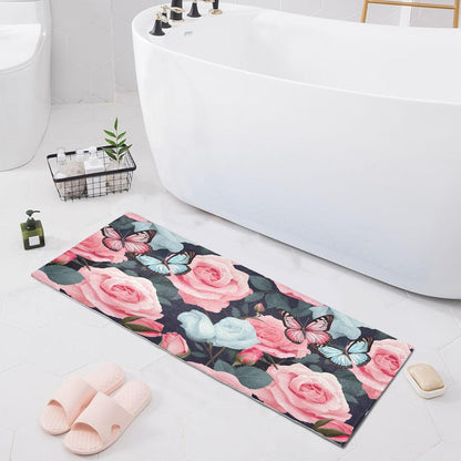 J JOYSAY Pink Rose Bathroom Rug Mat Ultra Soft Absorbent Bath Rug Carpet Non Slip Quick Dry Bath Mats for Kitchen Bedroom Living Room Bathroom Shower 39x20 inch