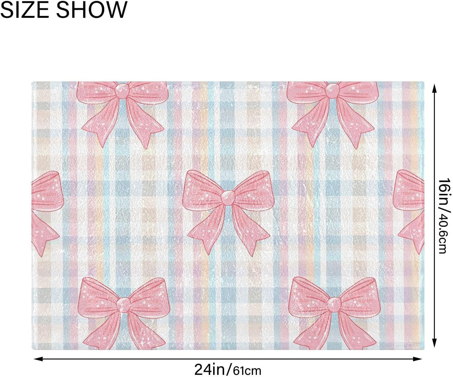 Pink Bows Checkered Bathroom Rug, Non Slip Dry Quickly Bath Mat, Absorbent Soft Bath Rug, Home Decor Accessories, 24"x16"