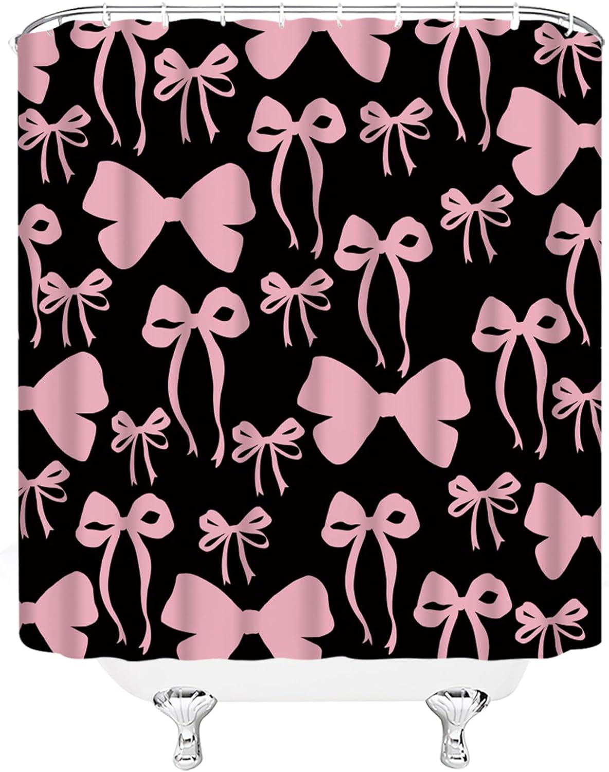 Pink Bow Shower Curtain Cute Bowknot for Girls Woman Modern Aesthetic Lovely Fabric Bathroom Decor Curtain with Hooks,70Wx70H Inches