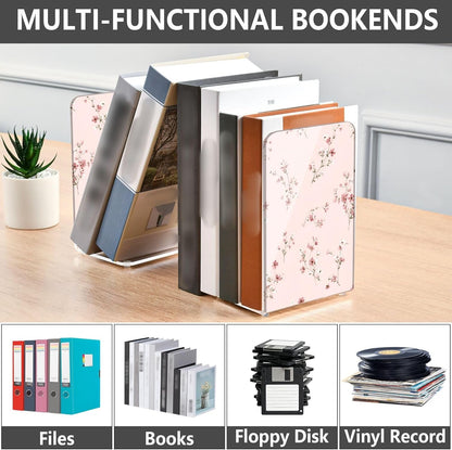 Light Pink Small Floral 1 Bookends Book Ends for Shelves Heavy Books Stopper Decorative Acrylic Non-Slip 1 Pair