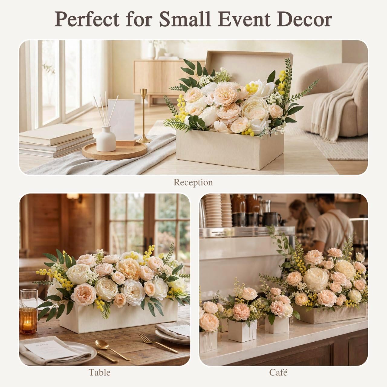 Peony Flower Box, 31PCS Artificial Peony Stems, Soft Peach & Cream Mix | 31 lifelike peony stems with flexible wire stems for bouquets, centerpieces and floral arrangements