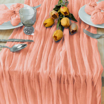 Mothers Day Table-Runner, Coral Peach 120 inch 10FT Cheese Cloth Runner for Wedding Party Baby Shower Birthday Home Decor Holiday Decorations