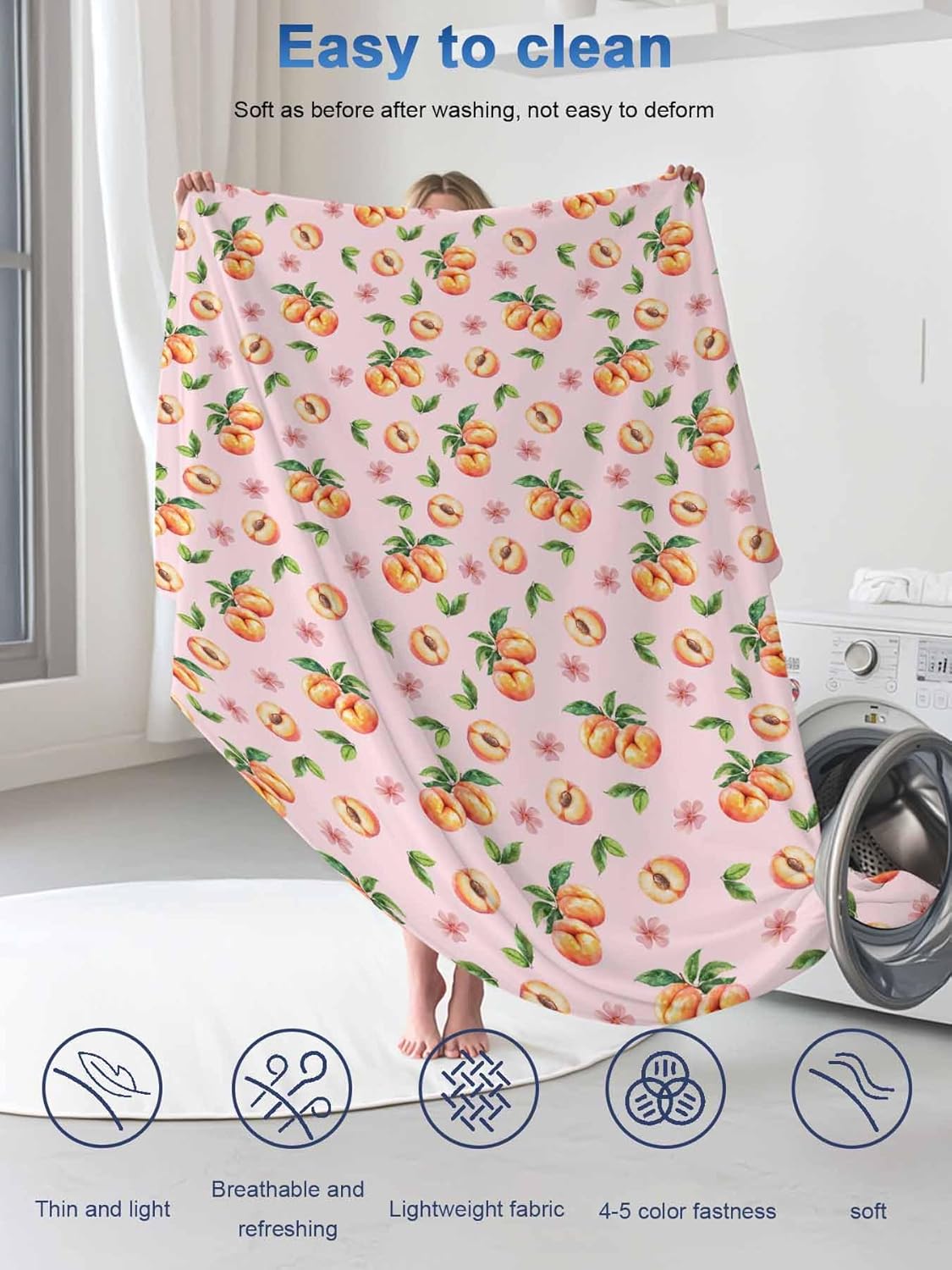 Cooling Blankets for Hot Sleepers Summer Peaches on Pink Background Lightweight Summer Throw, Watercolor Flower Soft Blanket with Cold Effect for Couch Sofa Bed Office,30x40in