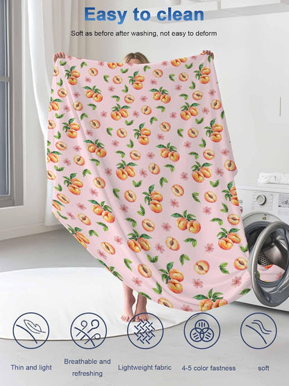 Cooling Blankets for Hot Sleepers Summer Peaches on Pink Background Lightweight Summer Throw, Watercolor Flower Soft Blanket with Cold Effect for Couch Sofa Bed Office,30x40in