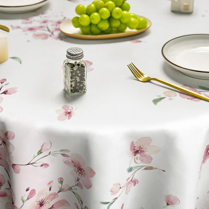 Horaldaily Spring Tablecloth 60×60 Inch Round, Pink Cherry Blossoms Washable Seasonal Table Cover for Party Picnic Dinner Decor