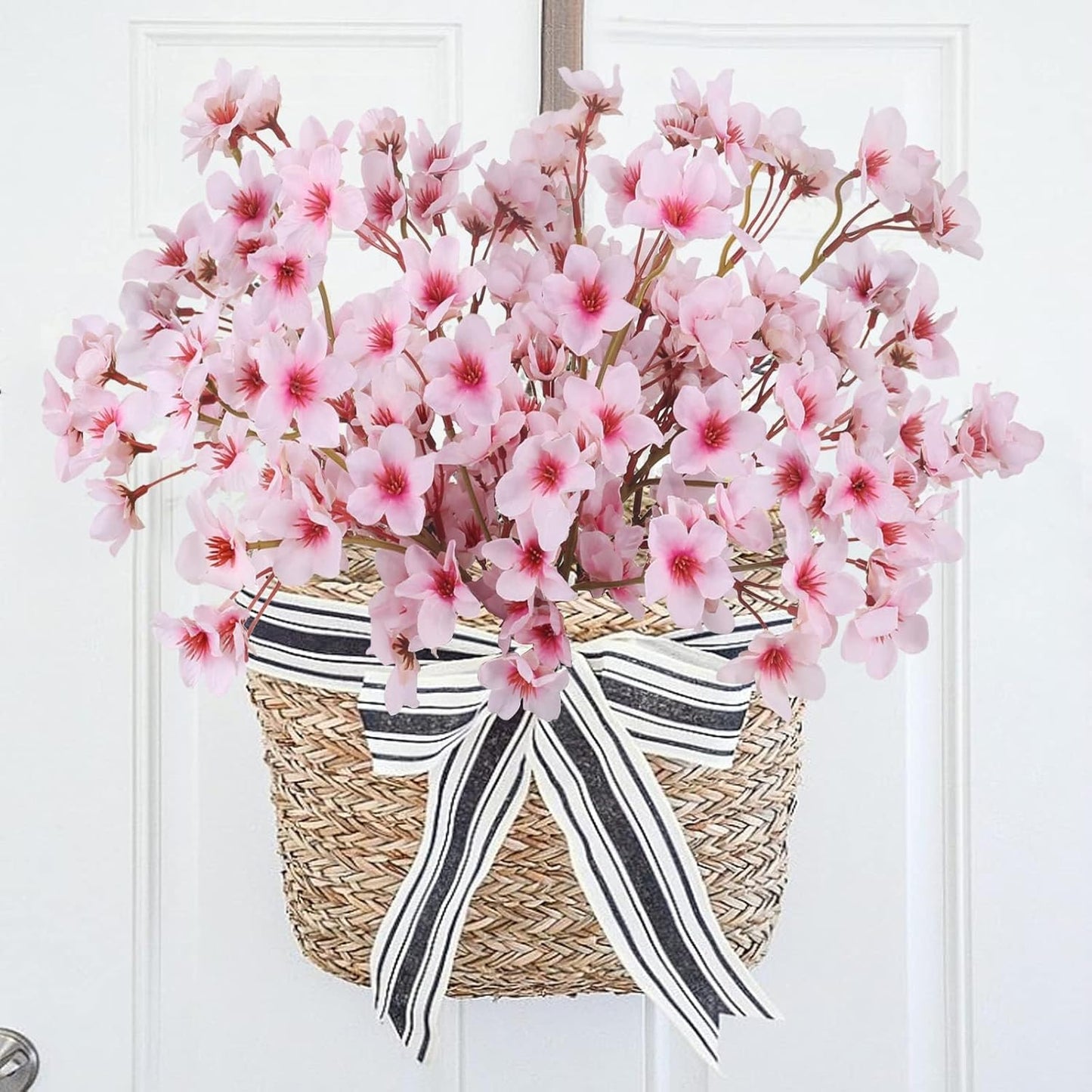 8PCS Artificial Cherry Blossom Branches 16" Fake Silk Cherry Blossom Flowers Stems Faux Peach Floral Arrangement Bulk for Vase Home Wedding Table Centenpieces Party Janpanese Sakura Decoration