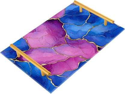 Marble Royal Blue Hot Peach Decorative Breakfast Tray with Handles Drink Serving Tray for Jewelry Perfume for Kitchens & Serving Guests