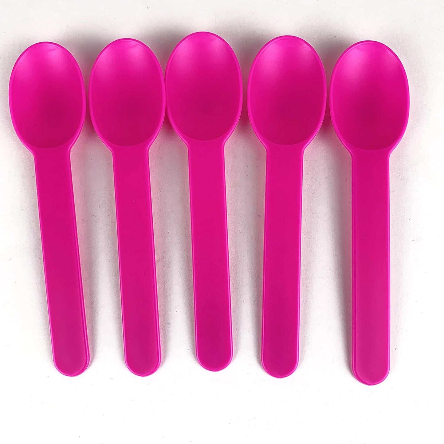 Worlds 50-Pack Disposable Plastic Dessert Spoons – 5.9" Pink Spoons for Ice Cream, Frozen Yogurt, Cereal, and Party Use