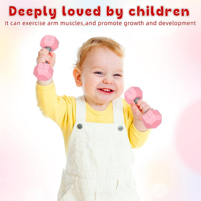 VOSAREA 2pcs Mini Silicone Dumbbells for Kids Toddler Hand Weights Set Children Home Gym Exercise Kindergarten Workout Toys Pink