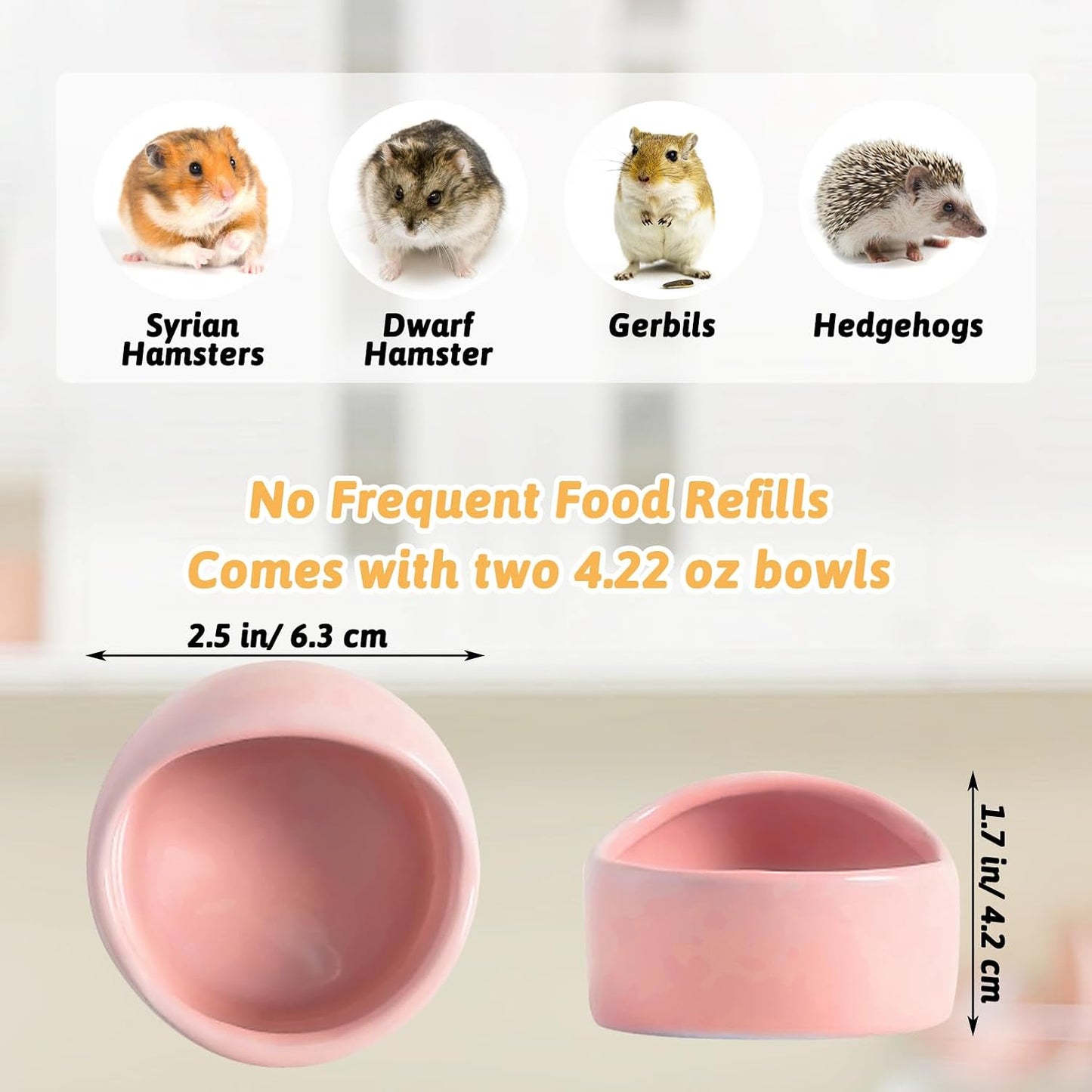 Tfwadmx 2 Pcs Hamster Food Bowl, Ceramic Pet Hamster Bowl Dwarf Hamster Food Bowl Feeder Hamster Water Rat Bowl Small Animal Food Dish for Golden Bears, Hedgehogs, Dutch Pigs, Parrots (Pink)