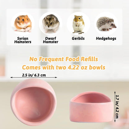 Tfwadmx 2 Pcs Hamster Food Bowl, Ceramic Pet Hamster Bowl Dwarf Hamster Food Bowl Feeder Hamster Water Rat Bowl Small Animal Food Dish for Golden Bears, Hedgehogs, Dutch Pigs, Parrots (Pink)