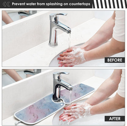 tray around faucet for kitchen sink Fast-Drying hangable sink matt for kitchen Sink Splash Guard & Protectors 23.6”--Pink and Light Blue Marble Texture