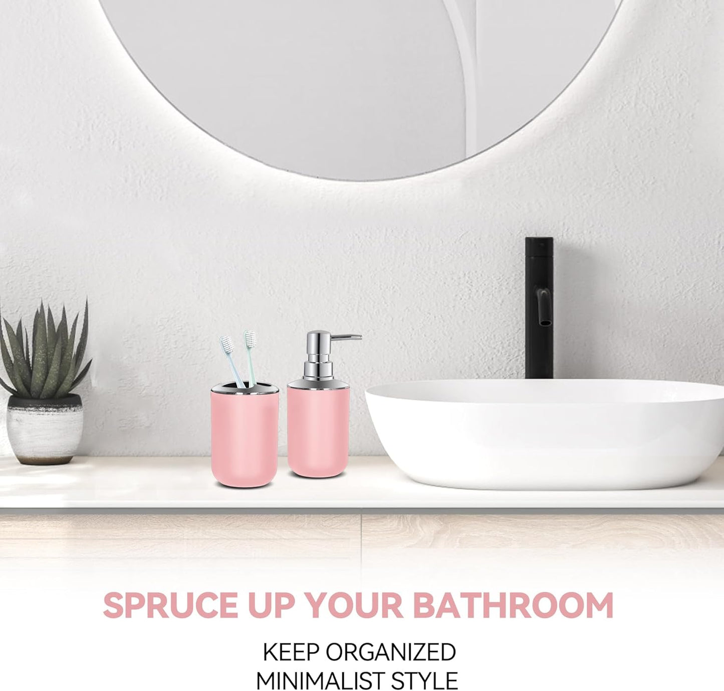 Pink Bathroom Accessories Set 2 PCS, Pink Bathroom Accessories, Plastic Soap Dispenser and Toothbrush Holder Set, Boho Bathroom Decor, Bathroom Set