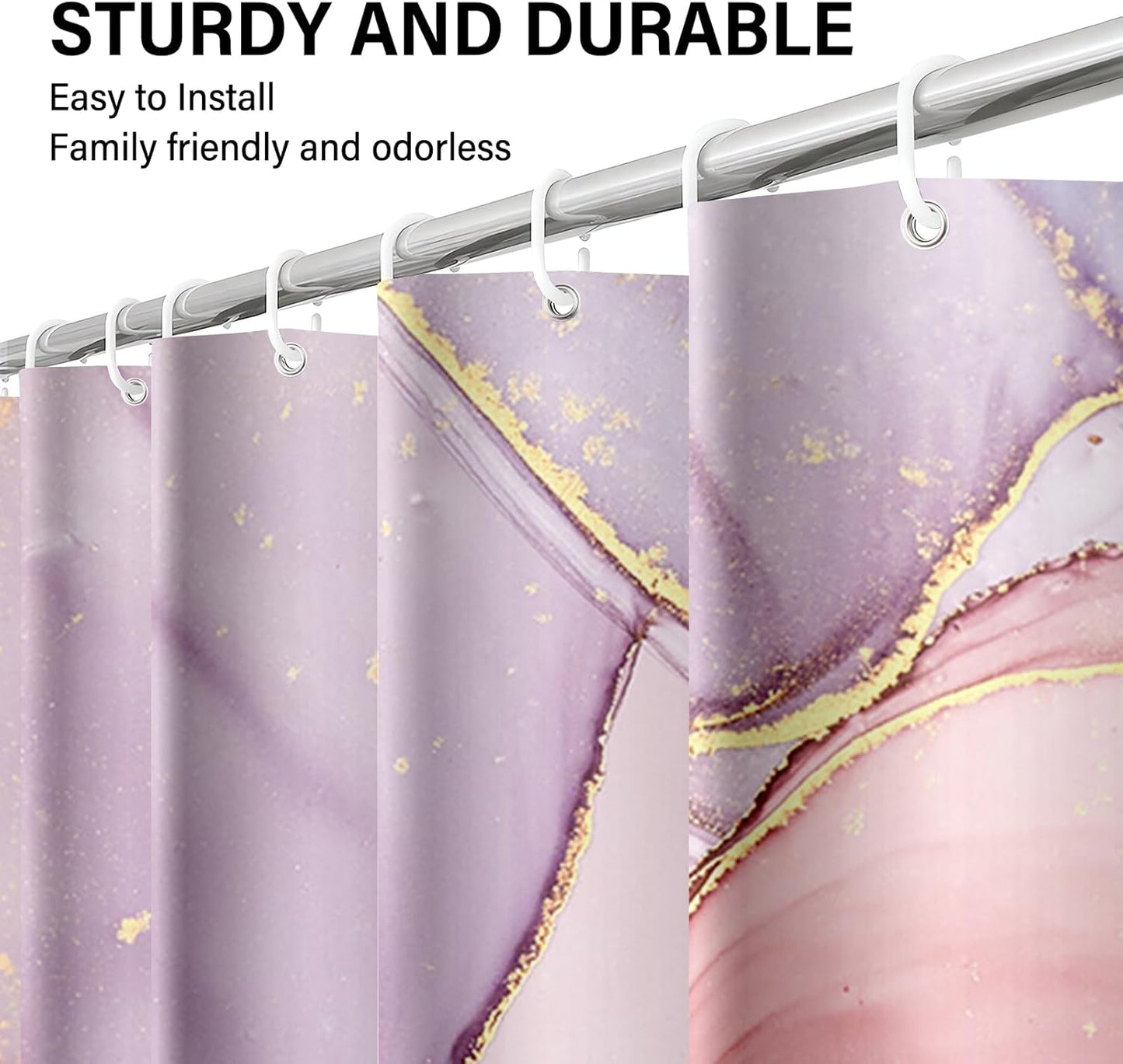 KAIRA Pink Marble Pattern Shower Curtain, 72" W x 72" L, Waterproof and Durable Polyester Fabric, Easy to Clean, Modern Aesthetic Ink Texture Shower Curtain Set with Hooks