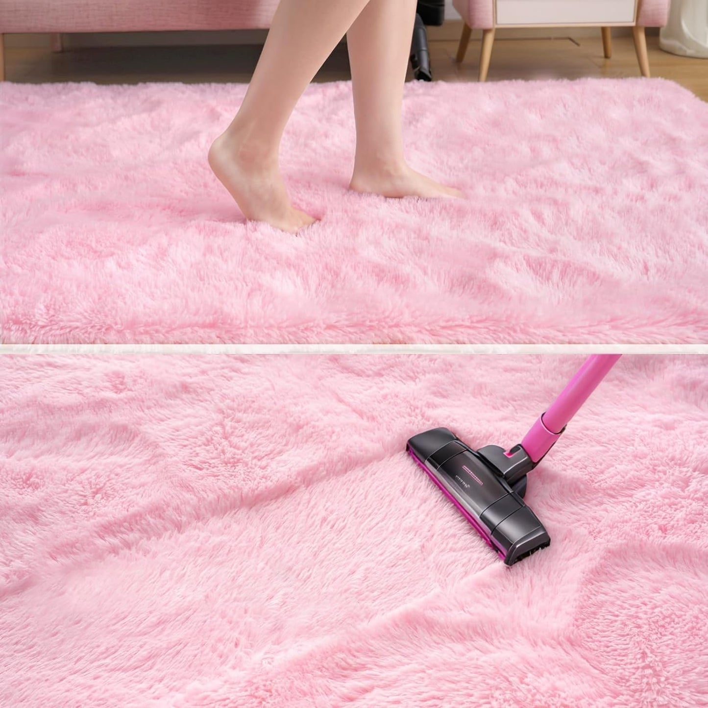 Soft Pink Hallways Runner Rugs for Bedroom, 2x6 Ft Modern Plush Shag Carpet, Non Slip Dorm Bedside Shaggy Rug for Living Room, Indoor Long Nursery Kids Girls Teen Room Aesthetic Home Decor