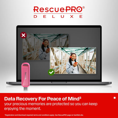 SANDISK 256GB Phone Drive with USB Type-C - for Smartphones, Tablets, and Computers - Up to 150MB/s, USB 3.2 Gen 1 - Seastar Pink - SDIXS0N-256G-GN6NG