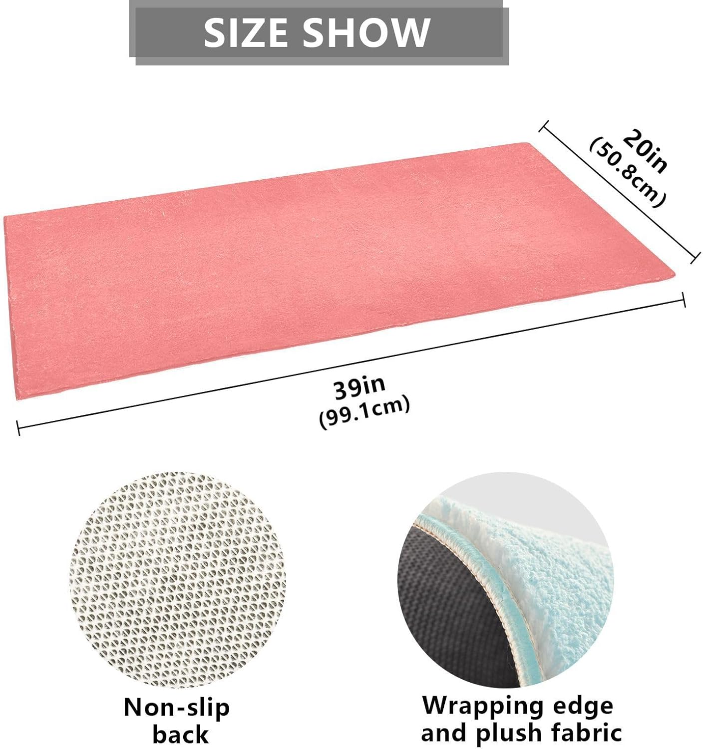 Plain Pink Solid Color Bath Mat, Dry Quickly Non Slip Absorbent Bath Rug, Soft Living Room Bedroom Home Floor Mats, Bath Mats for Bathroom, Tub and Shower 20" x 39"