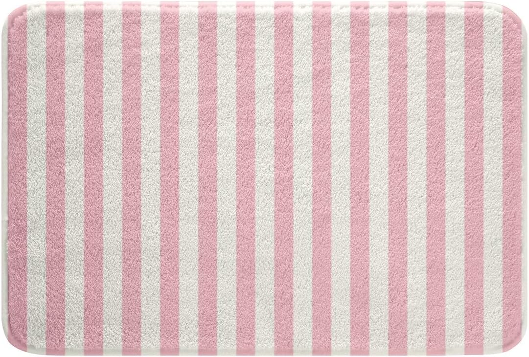 Manfei Pink White Stripes Bath Rugs Non Slip Striped Print Bathroom Mats for Kids Boys Girls Classic Vertical Stripe Polyester Fleece Carpet Machine Washable,20"x32" Modern Geometric Minimalist