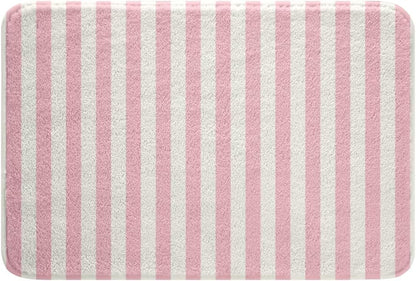 Manfei Pink White Stripes Bath Rugs Non Slip Striped Print Bathroom Mats for Kids Boys Girls Classic Vertical Stripe Polyester Fleece Carpet Machine Washable,20"x32" Modern Geometric Minimalist