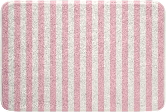 Manfei Pink White Stripes Bath Rugs Non Slip Striped Print Bathroom Mats for Kids Boys Girls Classic Vertical Stripe Polyester Fleece Carpet Machine Washable,20"x32" Modern Geometric Minimalist