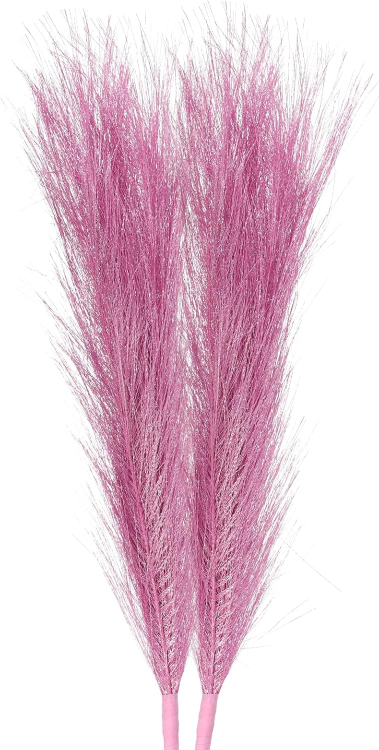 MECCANIXITY 2Pcs Faux Pampas Grass Small 45cm/17.7" Fake Fluffy Pampas Grass 7 Branches Artificial Vase Filler for Home Office Vase Wedding Decoration Pink