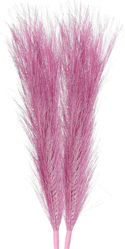MECCANIXITY 2Pcs Faux Pampas Grass Small 45cm/17.7" Fake Fluffy Pampas Grass 7 Branches Artificial Vase Filler for Home Office Vase Wedding Decoration Pink