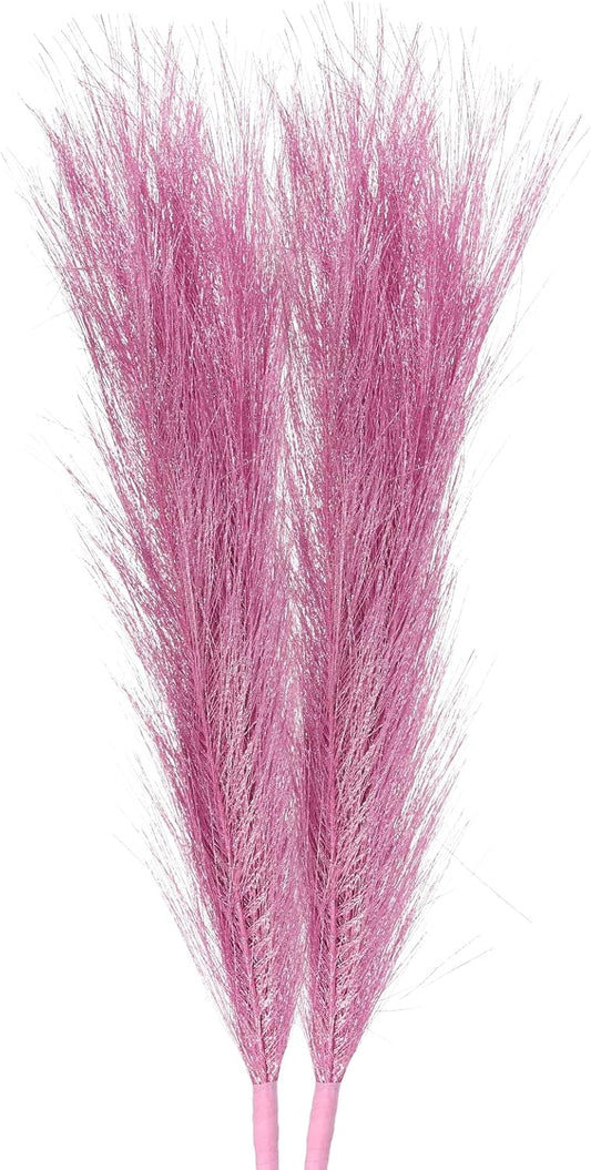 MECCANIXITY 2Pcs Faux Pampas Grass Small 45cm/17.7" Fake Fluffy Pampas Grass 7 Branches Artificial Vase Filler for Home Office Vase Wedding Decoration Pink